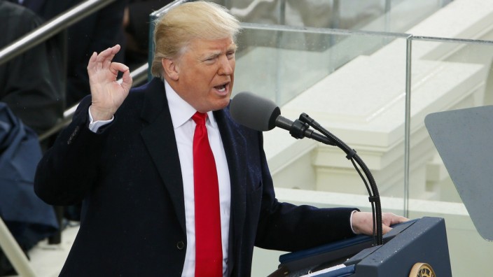 President Donald Trump delivers his speech at the inauguration ceremonies in Washington