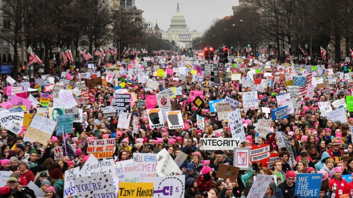 Hundreds of thousands march down Pennsylvania Avenue during the Women's March in Washington