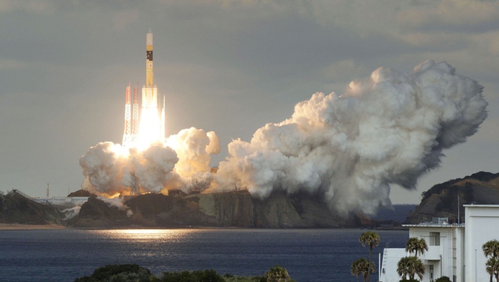 H-IIA rocket carrying Japan's first military communications satellite lifts off from Tanegashima space port on Tanegashima Island