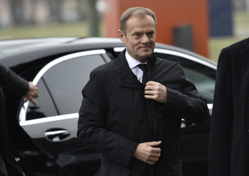 European Council President Donald Tusk arrives for the state funeral of former German President Roman Herzog in Berlin