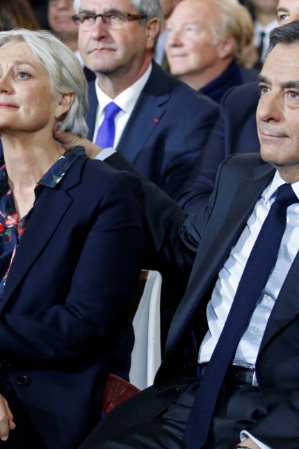 Francois Fillon, member of Les Republicains political party and 2017 presidential candidate of the French centre-right, and his wife Penelope attend a political rally in Paris