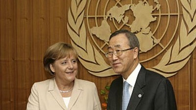 UN-Klimakonferenz: Bundeskanzlerin Merkel mit UN-Generalsekretär Ban Ki Moon in New York.