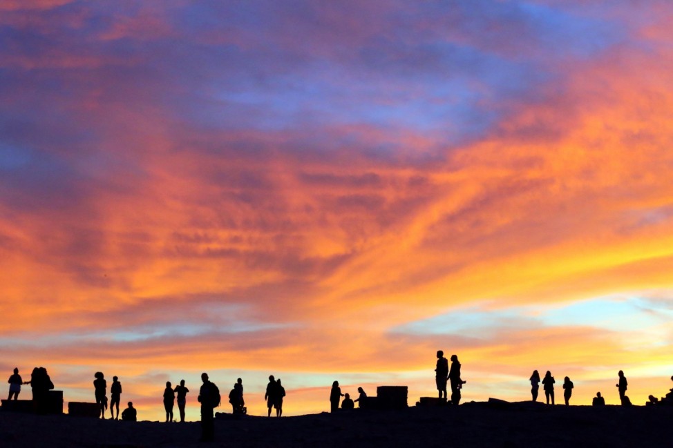 Sonnenuntergang aus der zweiten Reihe, Atacama Wüste, Val de la Luna, Chile