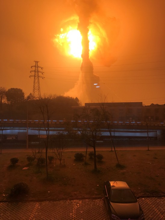 Moment of an explosion at a chemical plant is photographed in Tongling, Anhui province