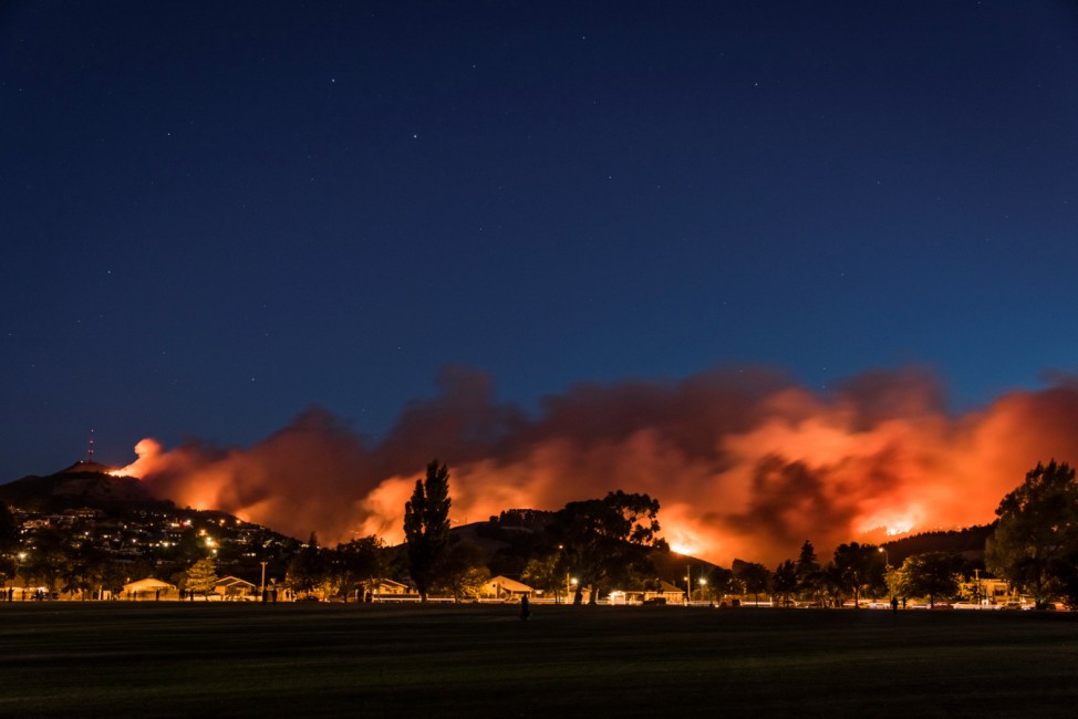 Wildfires threaten a suburb of Christchurch on New Zealand's South Island taken after sunset