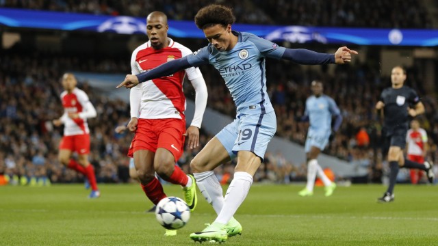 Manchester City's Leroy Sane shoots at goal