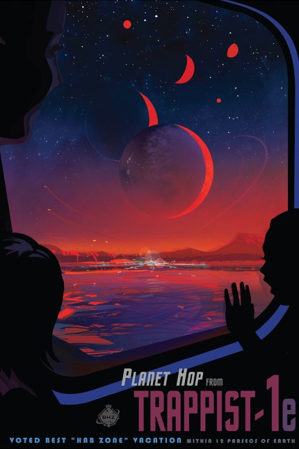 Entdeckung von Trappist-1: Von Stern zu Stern: Die Entdeckung des Planetensystems Trappist-1 inspirierte die Nasa zu diesem Poster.