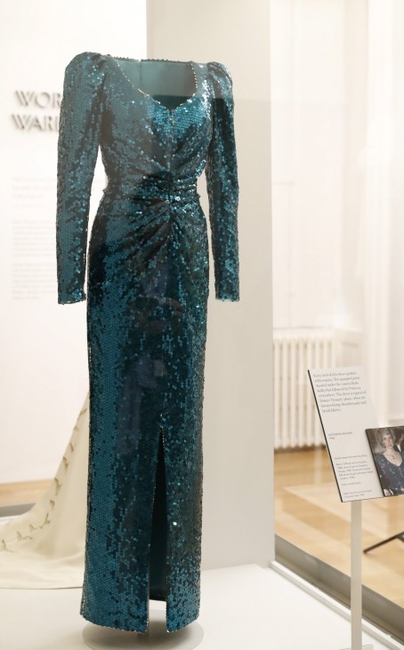 170222 LONDON Feb 22 2017 A 1986 Catherine Walker Green sequined evening dress worn on an