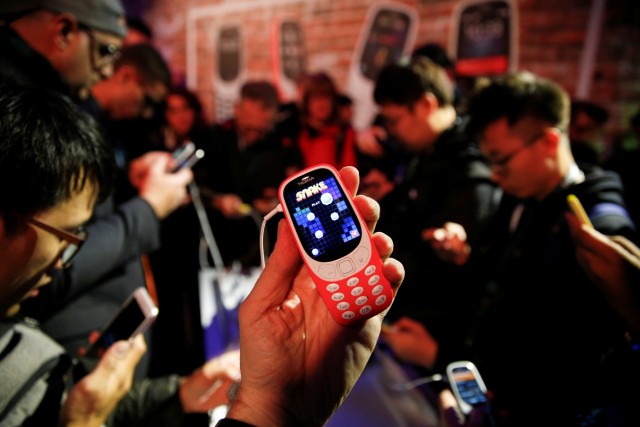 Nokia 3310 device is displayed after its presentation ceremony at Mobile World Congress in Barcelona