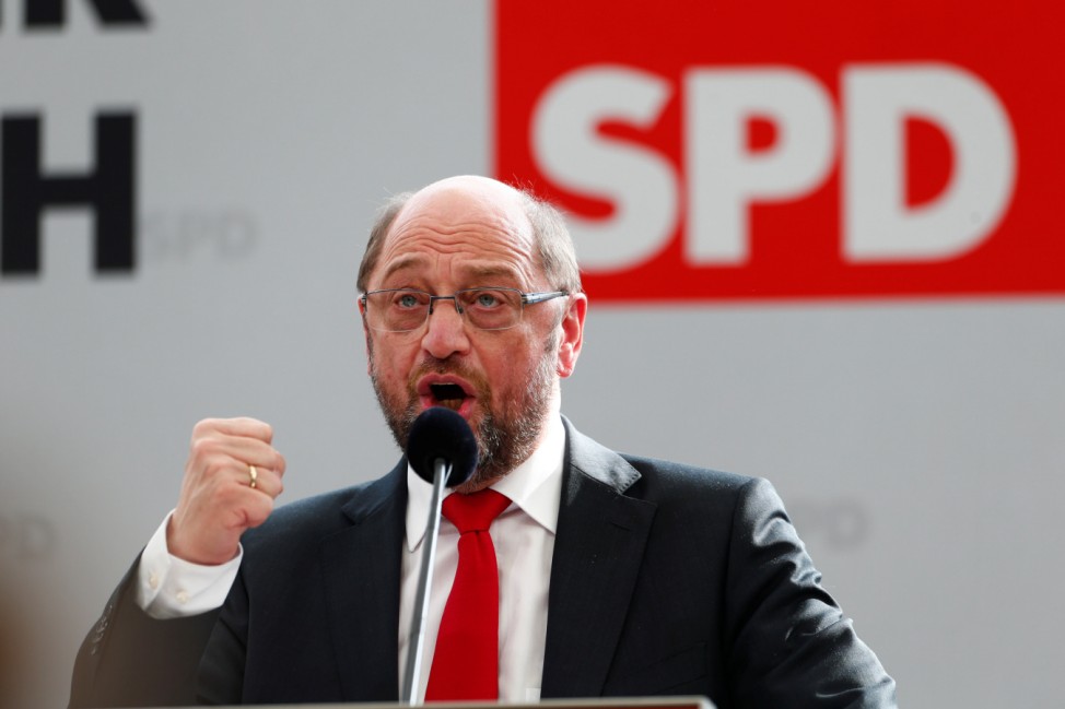 Social Democratic Party (SPD) leader Martin Schulz speaks during a  traditional Ash Wednesday meeting in Vilshofen