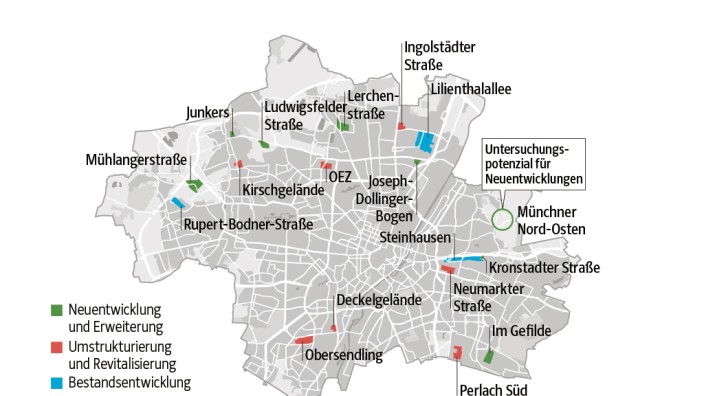 Stadtplanung: So könnte sich die Stadt in de kommenden Jahren verändern. (SZ-Grafik; Quelle: Stadt München)