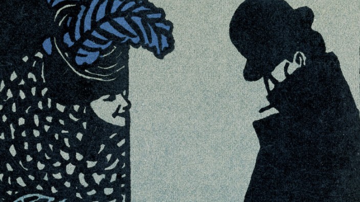 Pornografischer Roman: Eine zeitgenössische Postkarte von 1907 zeigt, wie eine Prostituierte mit einem Freier anbahnt.