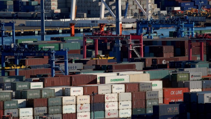 FILE PHOTO - Containers are seen at an industrial port in Yokohama