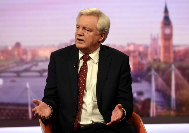 Britain's Secretary of State for Leaving the EU David Davis speaks on the Marr Show in London