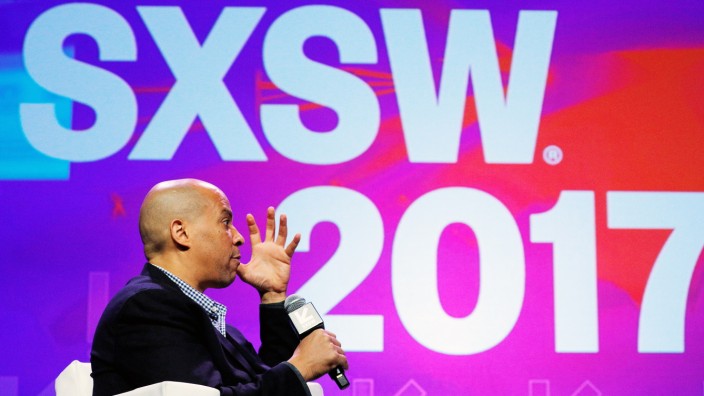 U.S. Senator Cory Booker (D-NJ) answers questions at the South by Southwest Music Film Interactive Festival 2017 in Austin