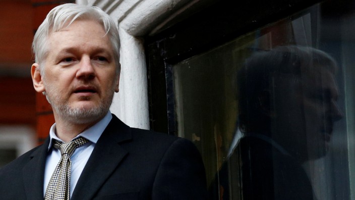 FILE PHOTO: WikiLeaks founder Julian Assange makes a speech from the balcony of the Ecuadorian Embassy, in central London