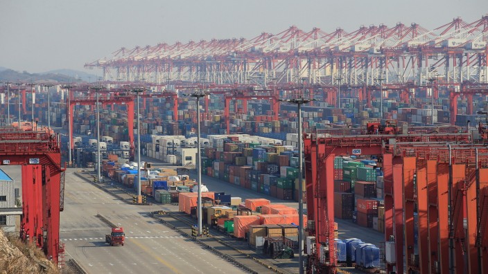 Containers are seen at the Yangshan Deep Water Port, part of the Shanghai Free Trade Zone, in Shanghai