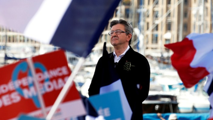 Jean-Luc Melenchon of the French far left Parti de Gauche and candidate for the 2017 French presidential election delivers a speech during a political rally in Marseille