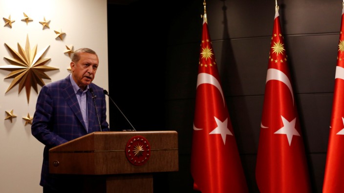 Turkish President Tayyip Erdogan gives a statement in Istanbul