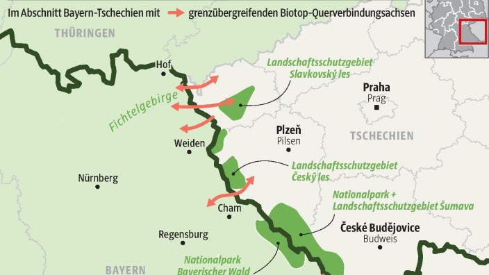 Naturschutz: Hier verläuft das Grüne Band zwischen Bayern und Tschechien. (SZ-Grafik)