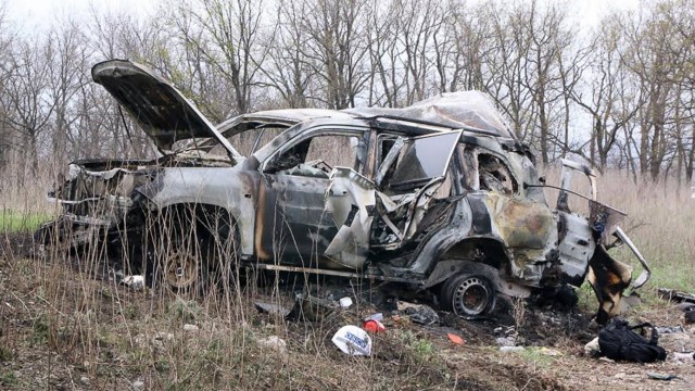 LUGANSK REGION UKRAINE APRIL 23 2017 An official of the OSCE Organisation for Security and Coo