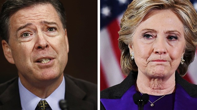 Clintons Wahlniederlage: Die Wahlniederlagen-Frage "Wer war der Täter?" beschäftigt derzeit mal wieder die USA. (links FBI-Chef James Comey, rechts Hillary Clinton)
