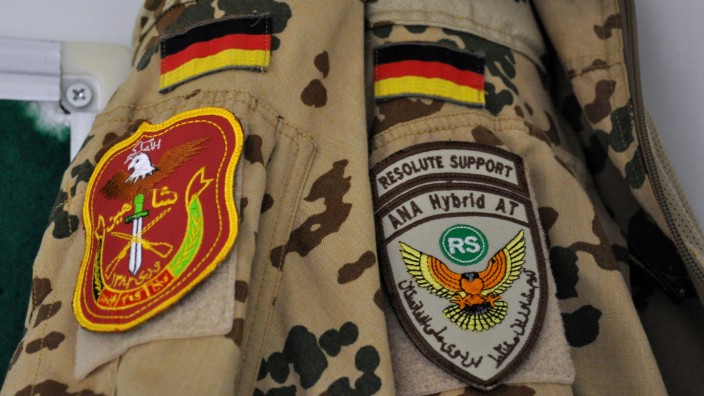 Badges on the uniform of a German armed forces Bundeswehr military advisor to the Afghan forces at camp Shaheen in Mazar-i-Sharif
