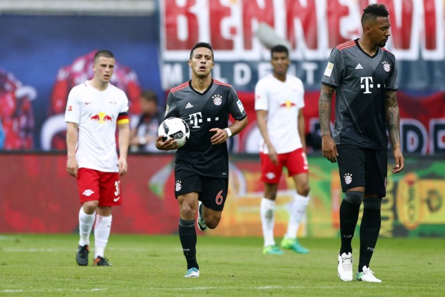 Bayern Munich's Thiago Alcantara celebrates scoring their second goal
