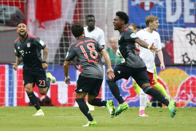 Bayern Munich's David Alaba celebrates scoring their fourth goal