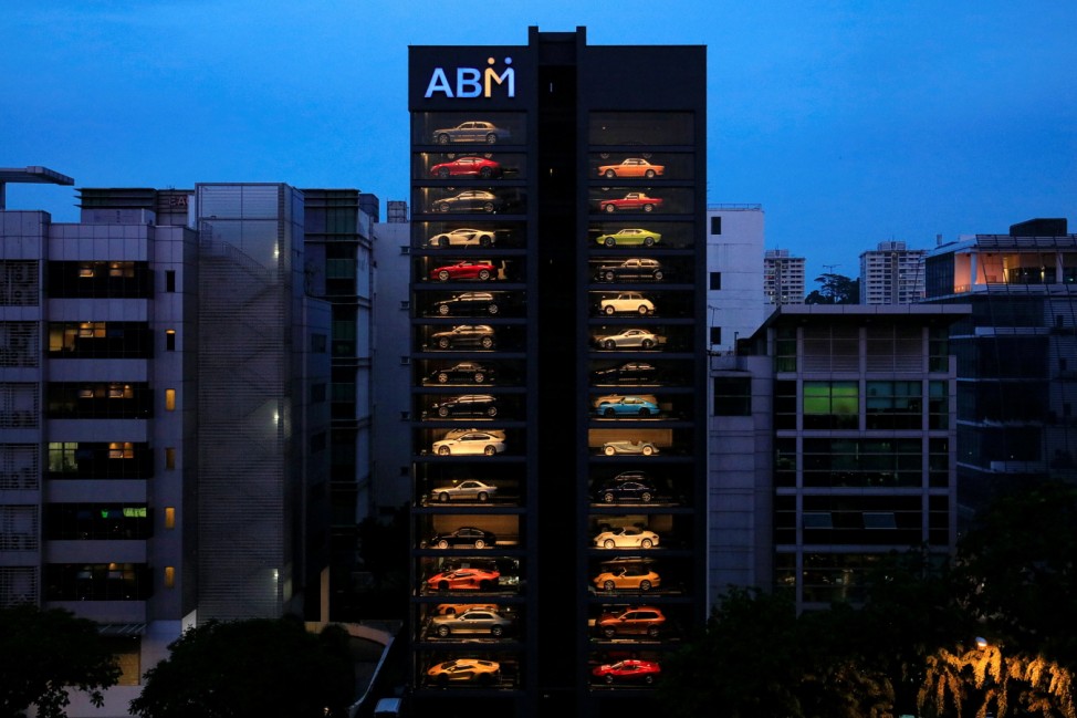 An exotic used car dealership designed to resemble a vending machine in Singapore