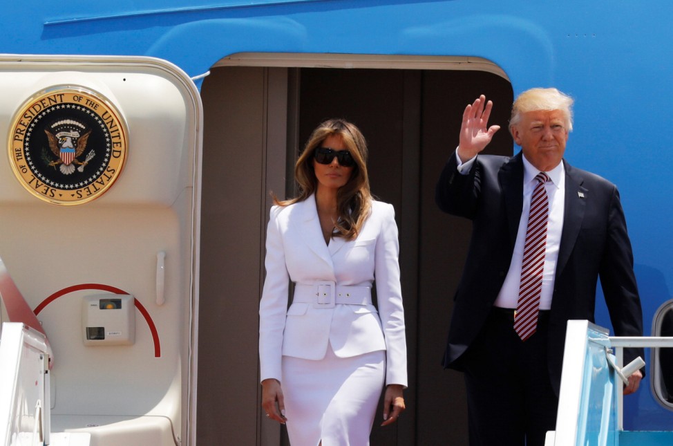 U.S. President Donald Trump and first lady Melania Trump arrive aboard Air Force One at Ben Gurion International Airport in Lod near Tel Aviv