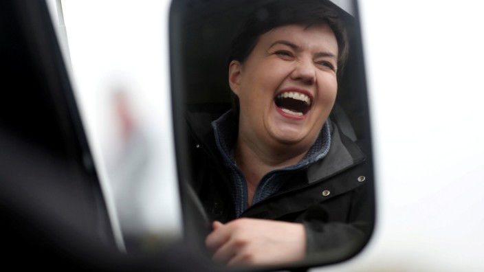 FILE PHOTO: Scottish Conservative Leader Ruth Davidson drives a Land Rover as she attends a campaign event at Perthshire Off Road, Scotland