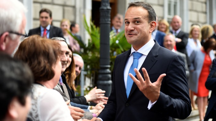 Leo Varadkar speaks to people as he leaves Government buildings after being elected by parliamentary vote as the next Prime Minister of Ireland to replace Enda Kenny in Dublin
