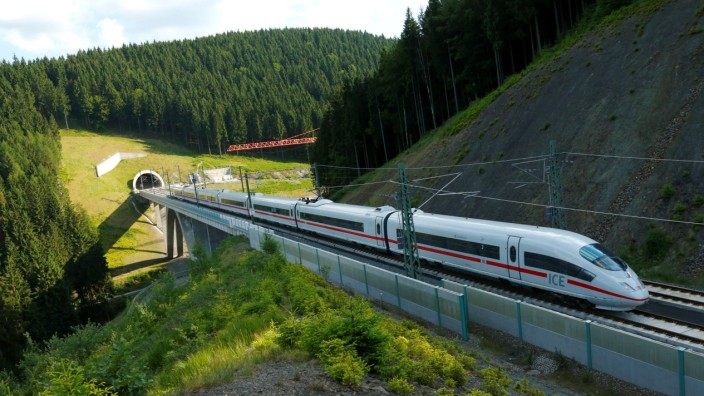 An Intercity Express ICE train of Deutsche Bahn AG is pictured on the new new rail line connecting Berlin and Munich in Goldinsthal near Erfurt