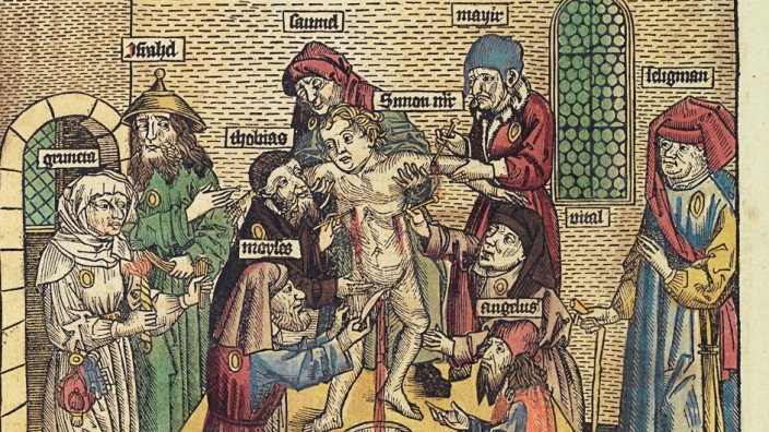 Antisemitismus: Darstellung des angeblichen Ritualmords an dem Kleinkind Simon von Trient im Jahr 1475