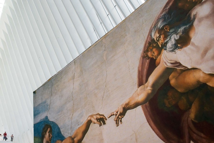 Replicas Of Michelangelo's Sistine Chapel Frescoes Go On Display In Lower Manhattan's Oculus Plaza