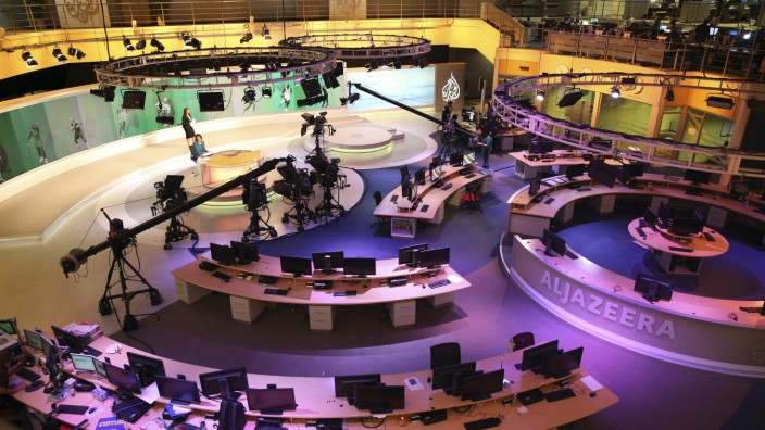Im Visier der Nachbarn: Das Al Jazeera Studio in Doha, Katar, wo der Sender seinen Sitz hat.