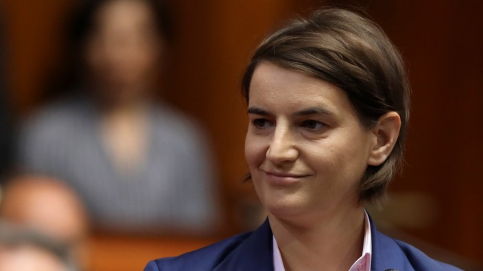 Serbia's Prime Minister designate Ana Brnabic smiles during a parliament session in Belgrade