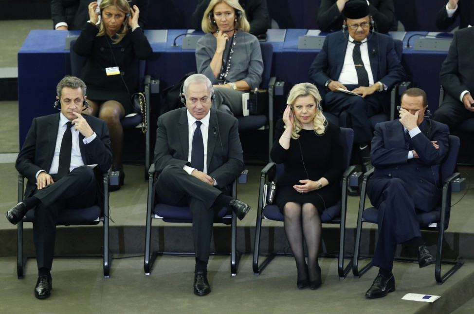 Former French President Sarkozy, Israeli Prime Minister Netanyahu and his wife Sara and former Italian Prime Minister Berlusconi attend a memorial ceremony in honour of late former German Chancellor Kohl in Strasbourg