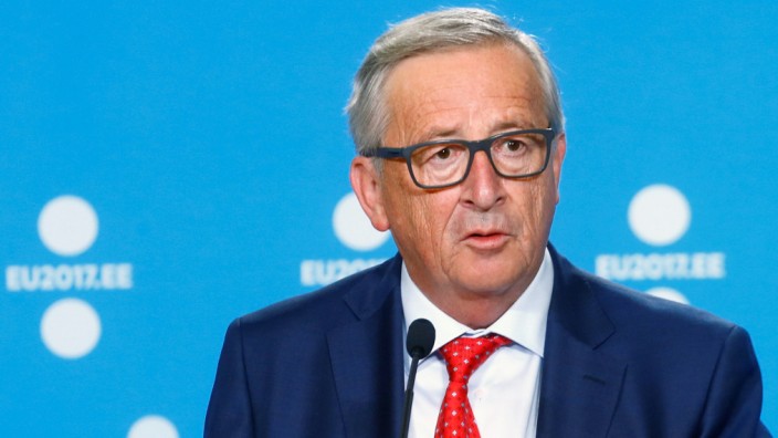 President of the EU Commission Juncker speaks during a news conference in Tallinn