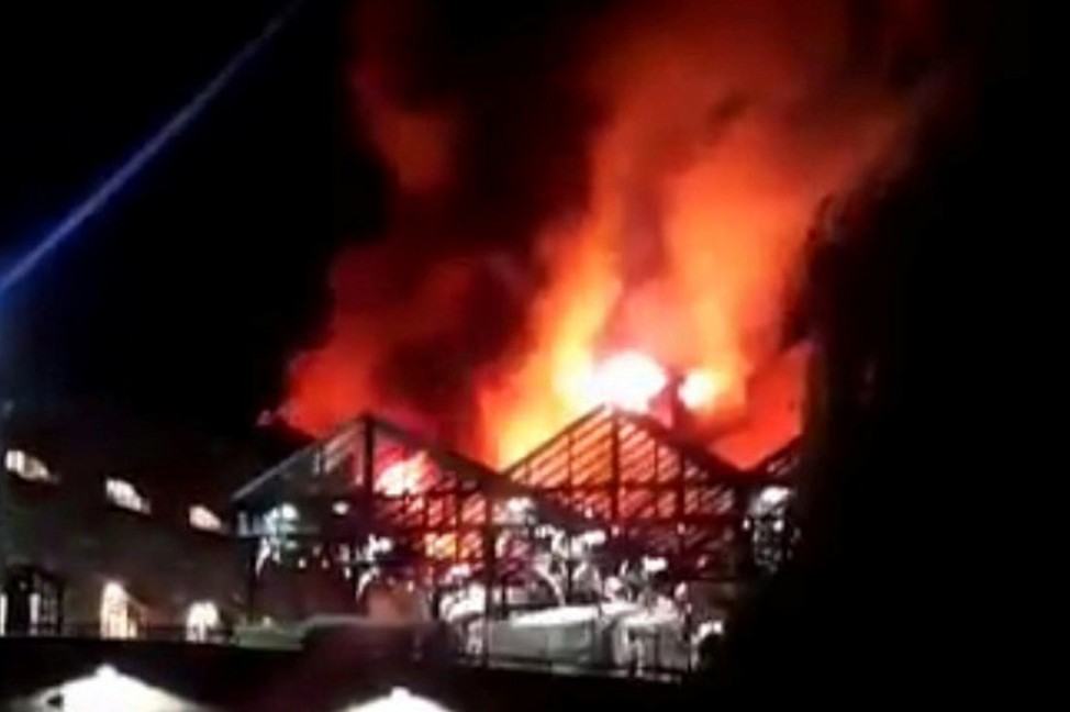 Camden Market is seen ablaze in London