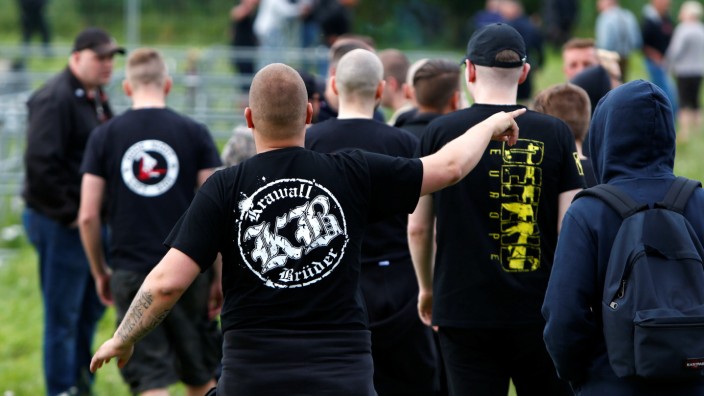 Participants arrive for one of Germany's biggest right-wing music festivals in Themar