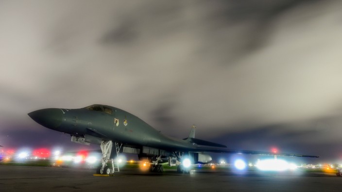 FILE PHOTO: A U.S. Air Force B-1B Lancer bomber sits on the runway at Anderson Air Force Base, Guam
