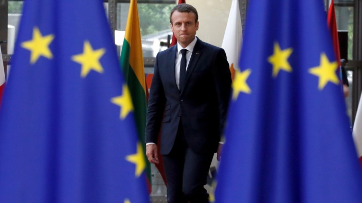 French President Emmanuel Macron arrives at the EU summit in Brussels
