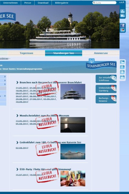 Freizeit: "Leider ausgebucht" heißt es auf der Homepage der Bayerischen Seenschifffahrt bei fast allen gastronomischen Erlebnisfahrten auf dem Starnberger See oder dem Ammersee.