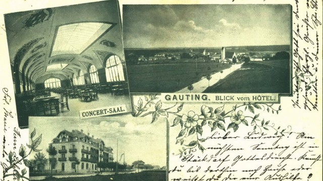 Gauting: Auf alten Postkarten sind Bilder von den Anfangszeiten des Gebäudes als stattliches Hotel zu sehen. Sogar einen Konzertsaal gab es damals.