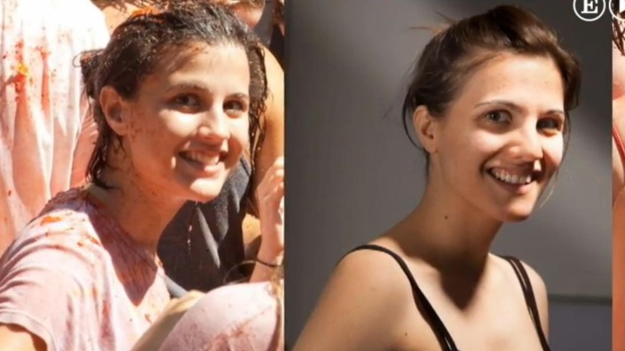 Spanien: Große Ähnlichkeit: Eva Casado (rechts) und ihre Doppelgängerin auf der Tomatina (links).