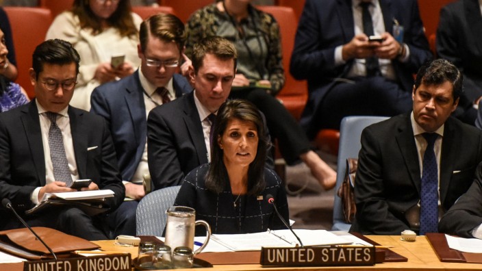 U.S. Ambassador to the UN, Nikki Haley, delivers remarks during a United Nations Security Council meeting on North Korea in New York City