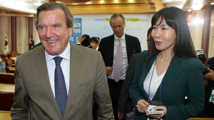 Gerhard Schroeder Attends Lecture At South Korean National Assembly