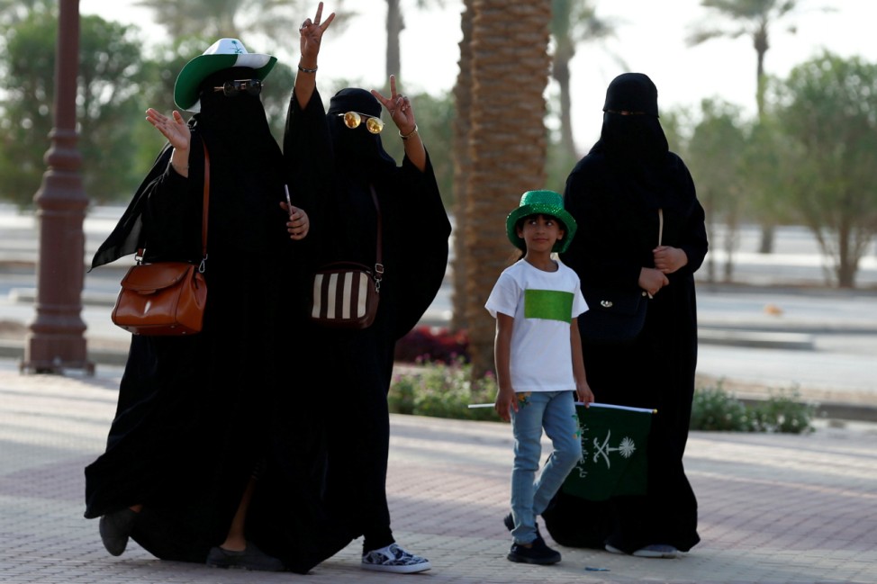 Saudi Arabia women arrive to  a rally to celebrate the 87th annual National Day of Saudi Arabia in Riyadh